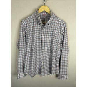 Stone Rose Shirt Mens Medium Blue Orange Check Stretch Button Up